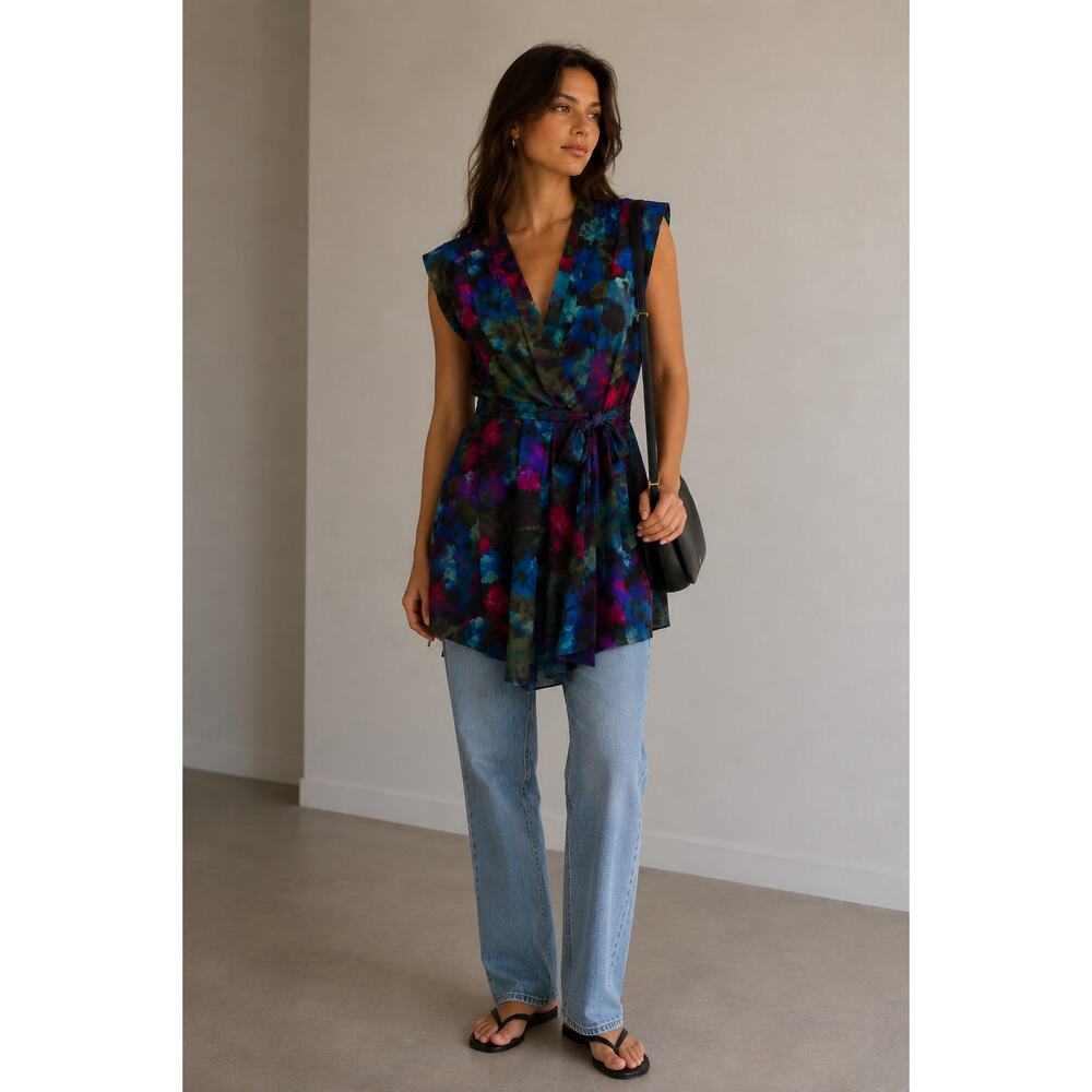 Fei Anthropologie Silk Wrap Blouse Womens Size 0 Artsy Boho Dark Academia